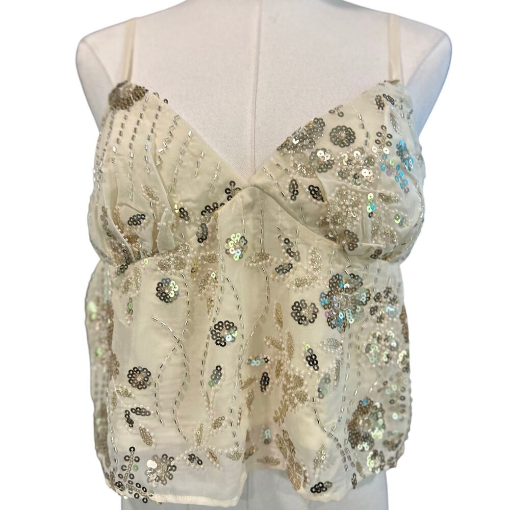 Beaded Sequin NWT Fairy Cami Crop Top Ivory Party Y2K Coquette XL No Boundaries